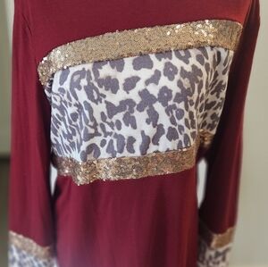 Maroon Leopard Sequin Women's Top